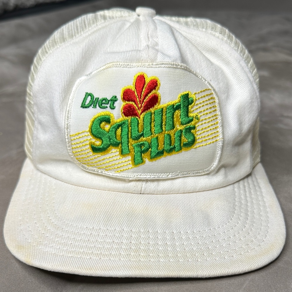 RARE Vtg White Diet Squirt‎ Plus Snap Back Promotional Trucker Hat Made in USA